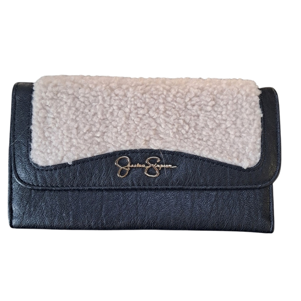 Jessica Simpson Black and Cream Women's Tri Fold Clutch Wallet